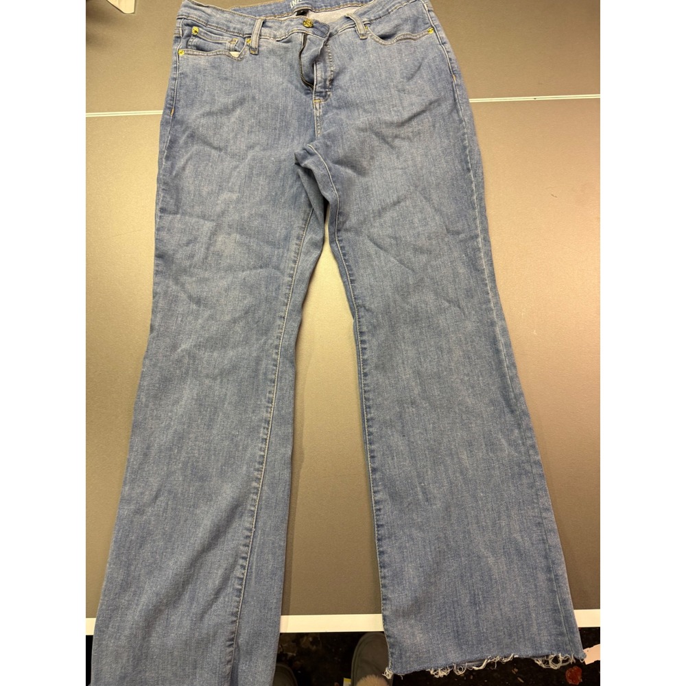 INC International Concepts Womens Size 14 Bootcut Jeans Medium Wash Raw Hem Gold - Picture 5 of 7